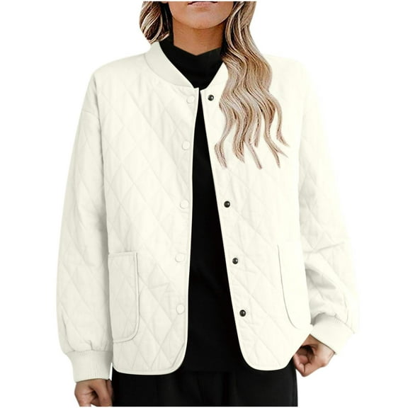 jtjvou Long Sleeve Solid Color Button Pockets Casual Thicken Coat Comfortable Flowy Non-Clingy Winter Jacket for Women Daily Wear Retro Style Fashion Beige XXL