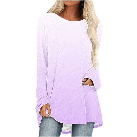 jtjvou Long Sleeve Tunic Tops for Women to Wear with Leggings Crew Neck Tie Dye Print Blouses Casual Dressy Loose T Shirt,Pink,XL