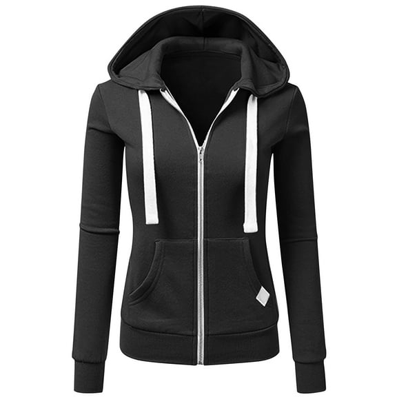 jtjvou Loose Long Sleeve Hooded Sweatshirt Casual Jacket for Women Comfortable Stylish Versatile Daily Wear Fashion Essentials Black M
