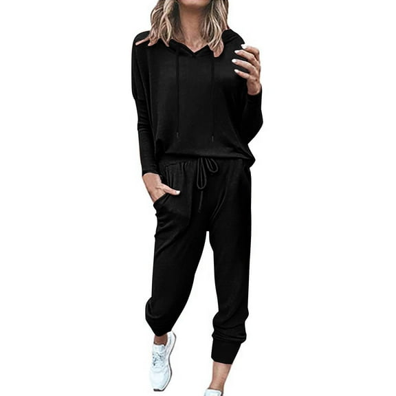jtjvou Lounge Sets for Women Two Piece Travel Outfits Sweatsuits 2 Piece Fashion 2025 Trendy Pajamas Black XL