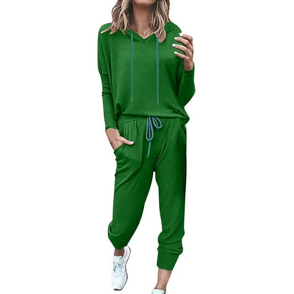 jtjvou Lounge Sets for Women Two Piece Travel Outfits Sweatsuits 2 Piece Fashion 2025 Trendy Pajamas Green XXL