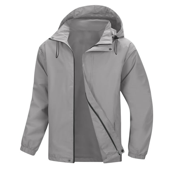 jtjvou Men's Athletic Jacket Fashion Raincoat Lightweight Fall Ski Camping Soft Shell Jacket Windbreaker Rain Jackets Waterproof with Hood Trendy Outdoor Jackets with Pockets Solid Color Gray S