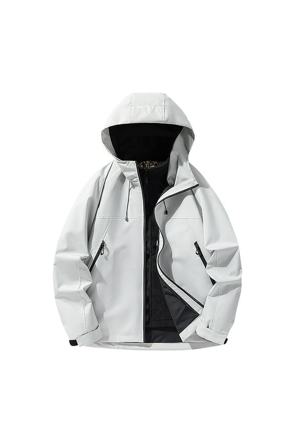 Men's Lightweight Athletic Jacket Raincoat Ski Camping Soft Shell Jacket Windbreaker Rain Jackets Waterproof with Hood Fall Trendy Outdoor Jackets with Pockets Solid Color White L