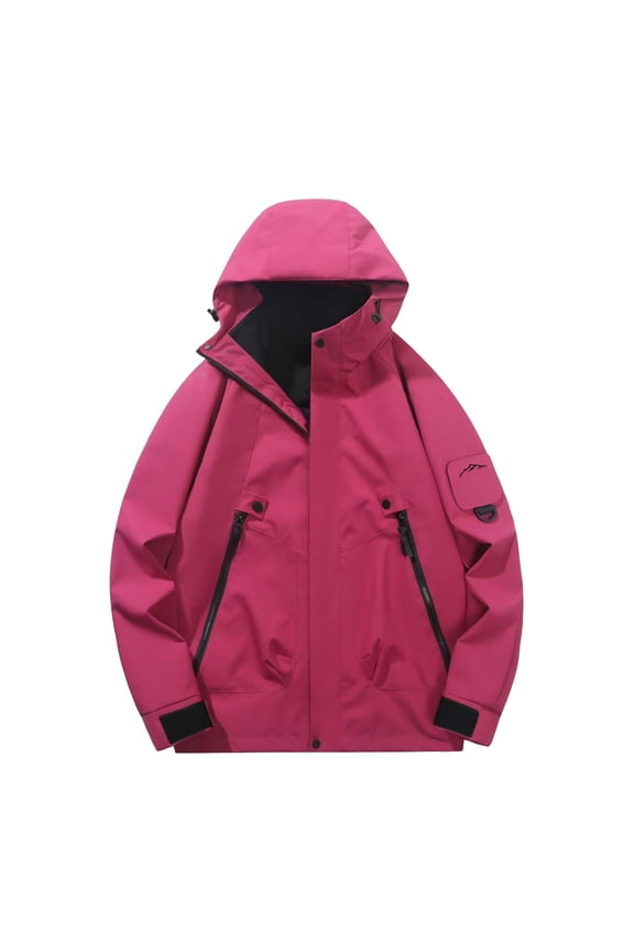 Men's Ski Camping Soft Shell Jacket Windbreaker Lightweight Athletic Jacket Fall Fashion Raincoat Waterproof with Hood Trendy Outdoor Jackets with Pockets Solid Color Hot Pink L