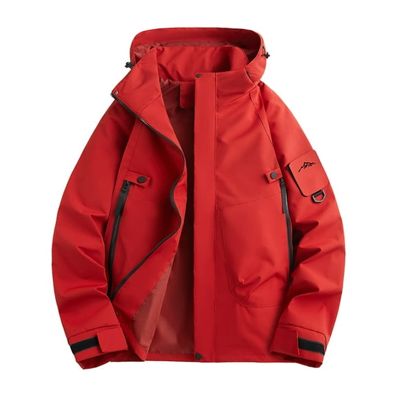 jtjvou Men's Ski Camping Soft Shell Jacket Windbreaker Lightweight Athletic Jacket Fall Fashion Raincoat Waterproof with Hood Trendy Outdoor Jackets with Pockets Solid Color Red S