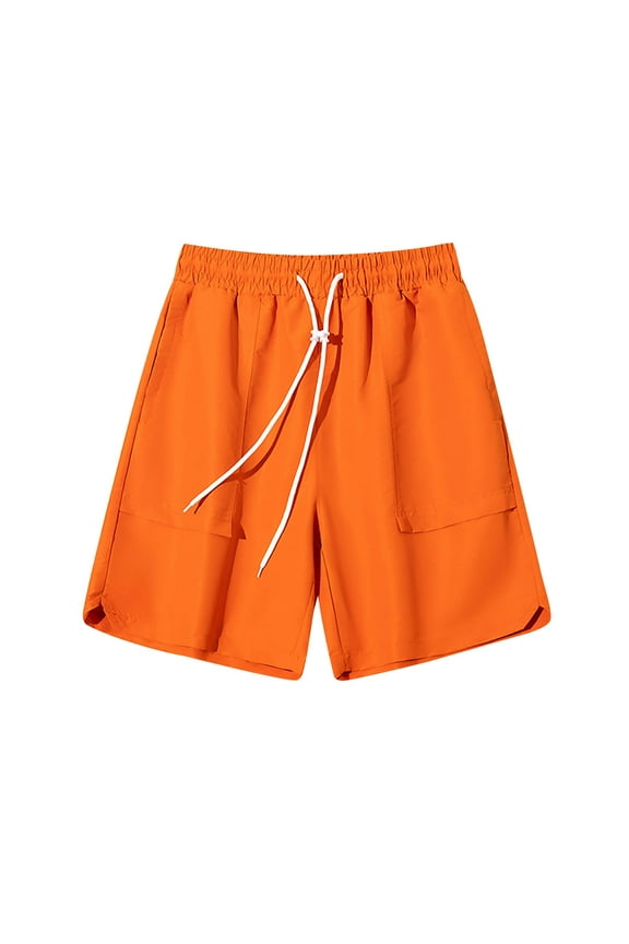 jtjvou Men's Summer Casual Comfortable Drawstring Pocket Elastic Waist Shorts Lightweight Breathable Design Suitable for Athletic Build Fashion Shorts for Beach Outdoor Activities Orange L
