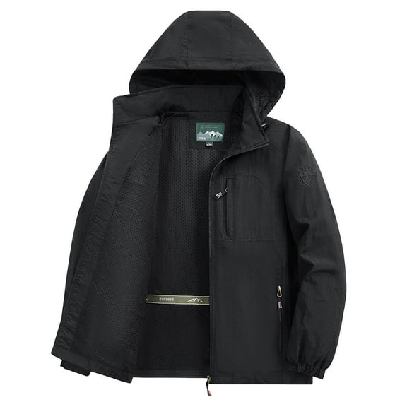 jtjvou Mesh Lined Sports Jacket for Men Solid Color Hooded Jackets for Men Lightweight Fall Coat with Pockets Zipper Hiking Jacket Black XL