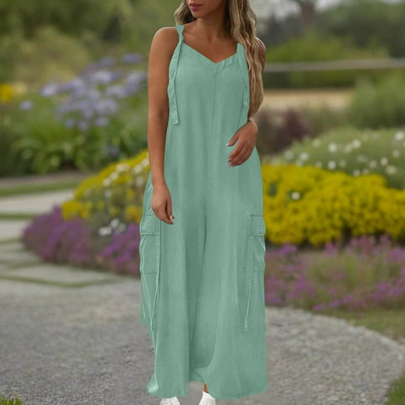 jtjvou Overalls For Women Loose Fit Wide Leg Jumpsuits Casual Oversized Rompers Long Cargo Pants With Pockets 2025 Green M