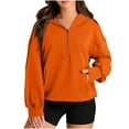 thumbnail image 1 of jtjvou Oversized 1/4 Zip Sweatshirts for Women Casual Long Sleeve Pullover Hoodies Pocket Hooded Top Fall Winter Clothes 2025 Orange M, 1 of 7