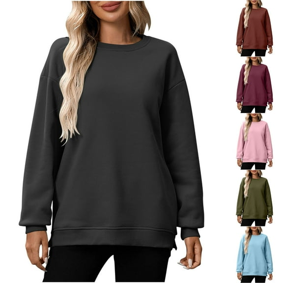 jtjvou Oversized Crewneck Sweatshirt for Women with Pockets, Cotton Casual Pullover Hoodies Long Sleeve Tops Fall 2025 Green L