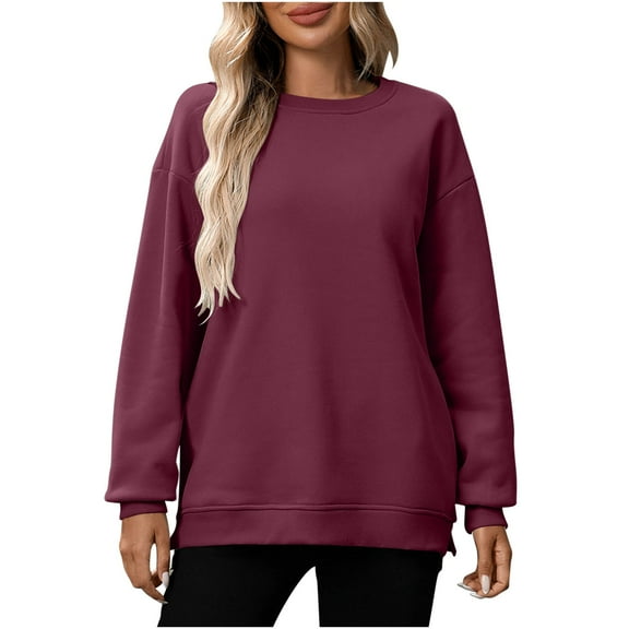 jtjvou Oversized Crewneck Sweatshirt for Women with Pockets, Cotton Casual Pullover Hoodies Long Sleeve Tops Fall 2025 Pink M