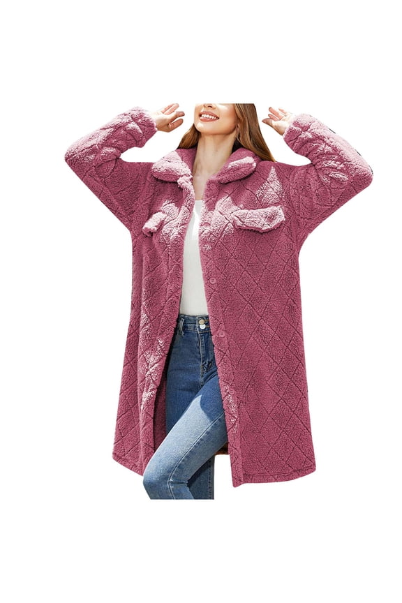 Oversized Long Sleeve Coat Faux Shearling Open Front Casual Fashion Jacket Comfortable Warm Outerwear Suitable for Daily Wear Parties Weddings Pink XL