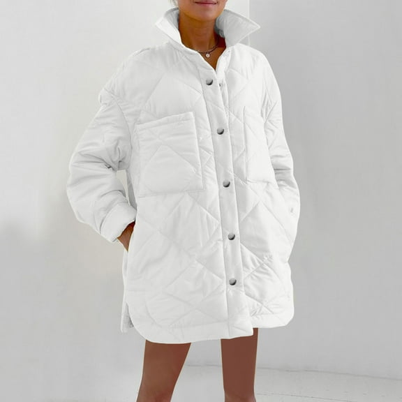 jtjvou Oversized Quilted Puffer Jackets for Women Lightweight Button Down Warm Winter Down Coat Outerwear with Pockets White M