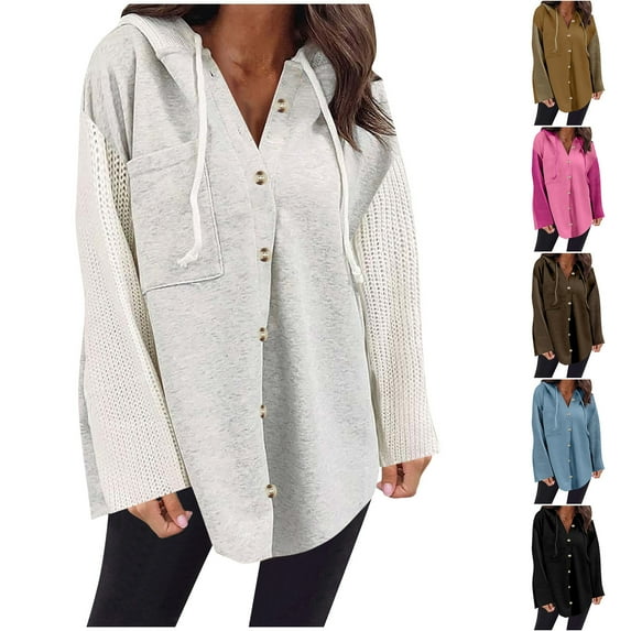 jtjvou Oversized Sweatshirt for Women Loose Fit Casual Long Sleeve Button Hooded Sweatshirts Hoodies with Pocket Black L