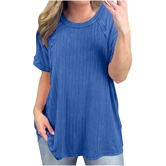 jtjvou Oversized Tshirts for Women Short Sleeve Casual Summer Tops Loose Fit Crew Neck Lightweight Knit Tees Shirts Blue XL