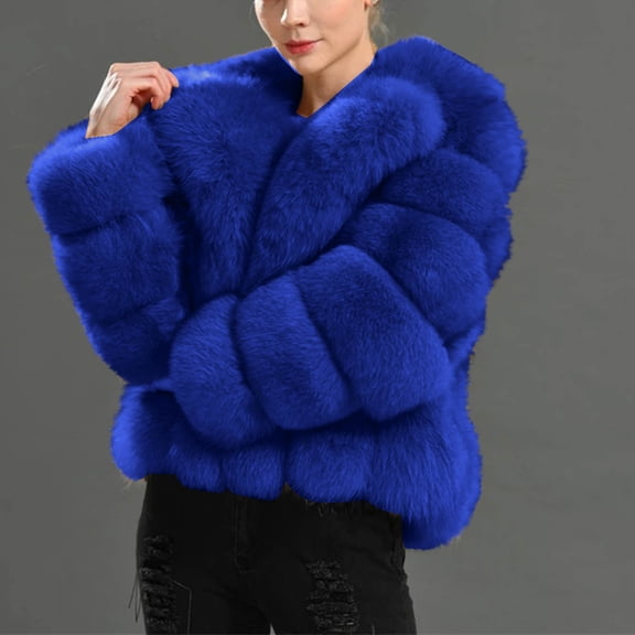 jtjvou Plus Size Winter Warm Loose Stand Collar Plush Jacket Long Sleeve Stylish Casual Coat for Daily Wear Party Wedding Vacation Blue XXL