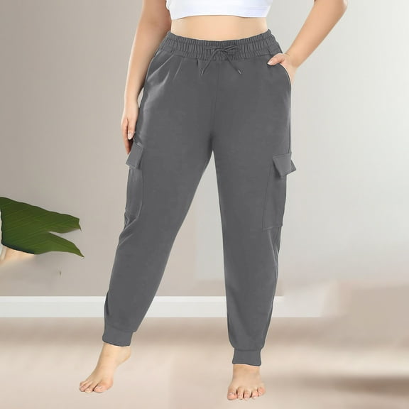 jtjvou Plus Size Women Cargo Sweatpants Casual Drawstring High Waist Joggers Fall Fashion Pants Y2k Clothes 2024 with Pockets Gray XXL