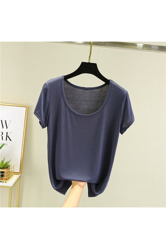 Plus Size Women's Summer Solid Color Short Sleeve Loose Top Comfortable Casual Round Neck T-Shirt Daily Wear Relaxed Fit Imitation Cotton Four Seasons Blue M