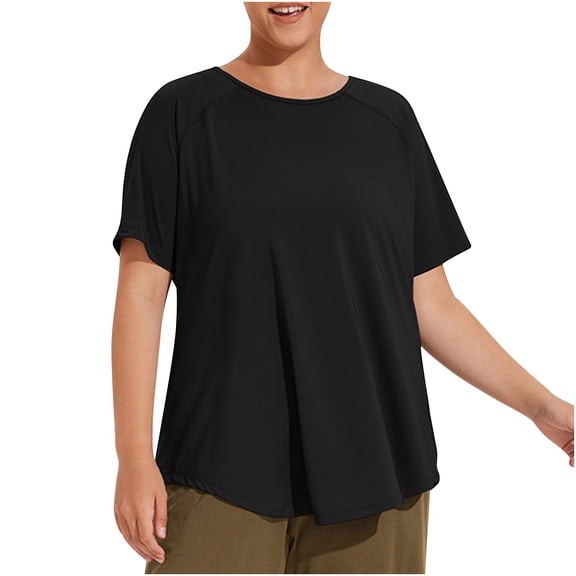 jtjvou Plus Size Workout Tops for Women Crew Neck Short Sleeve Loose fit Shirts Plain Blouses Athletic Gym Yoga Clothing Black XXXL