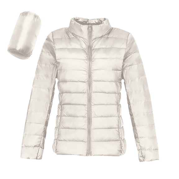jtjvou Puffer Jacket Women Casual Warm Lightweight Down Jackets Packable Solid Color Puffer Coats White L