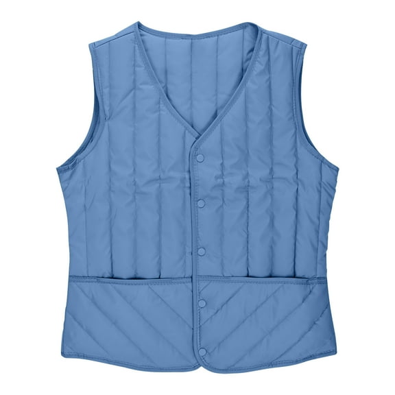 jtjvou Puffer Vest for Women Windproof and Waterproof Sleeveless Jacket with Pockets Button Closure V-Neck Fleece Lined Blue S