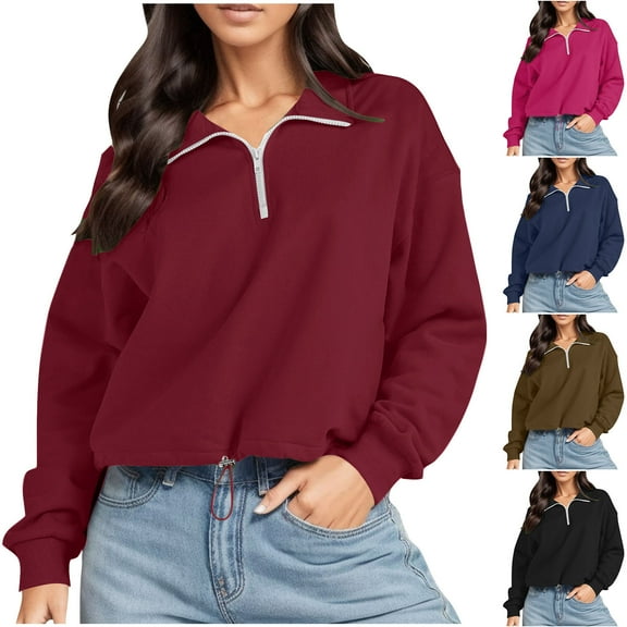 jtjvou Quarter Zip Pullover Women Casual Long Sleeve Sweatshirts Lightweight Pullover Sweatshirt Loose Fit Sweatshirts Black L
