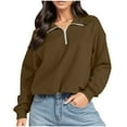 thumbnail image 1 of jtjvou Quarter Zip Pullover Women Casual Long Sleeve Sweatshirts Lightweight Pullover Sweatshirt Loose Fit Sweatshirts Brown XXL, 1 of 7