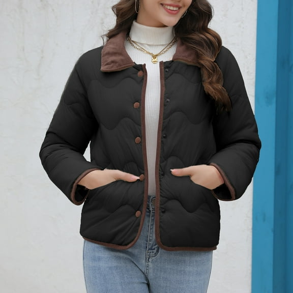 jtjvou Quilted Lightweight Padded Clothing Fashion Women Small Fragrant Wind Coat Black XL