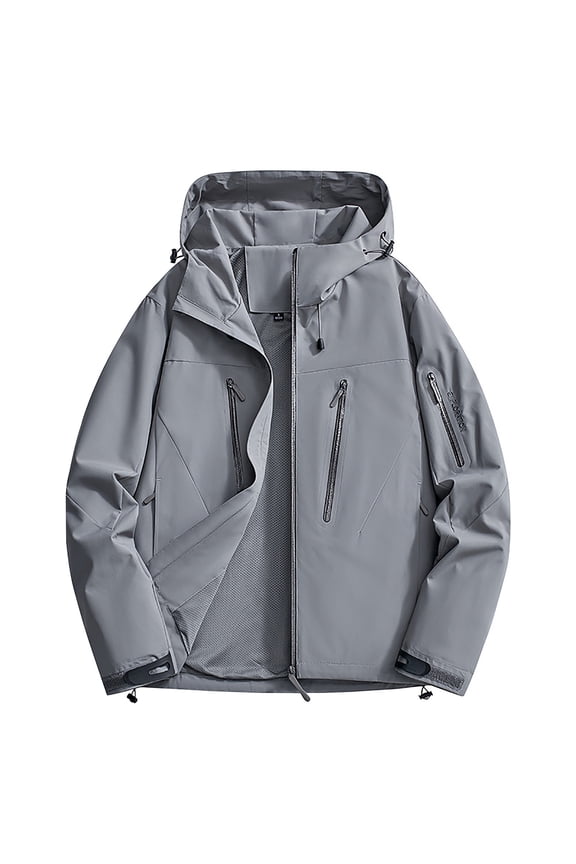 Rain Jacket for Women Waterproof Lightweight Windbreaker Jacket with Hood Ski Camping Soft Shell Jacket with Pockets Zip up Hooded Hiking Jacket Gray L