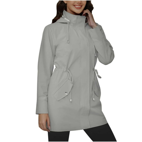 jtjvou Rain Slicker with Cinched Waist Hooded Hiking Jackets for Women Waterfpoof Long Raincoat Lightweight Active Outdoor Rain Jacket Gray XXL