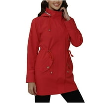 jtjvou Rain Slicker with Cinched Waist Hooded Hiking Jackets for Women Waterfpoof Long Raincoat Lightweight Active Outdoor Rain Jacket Red XXL