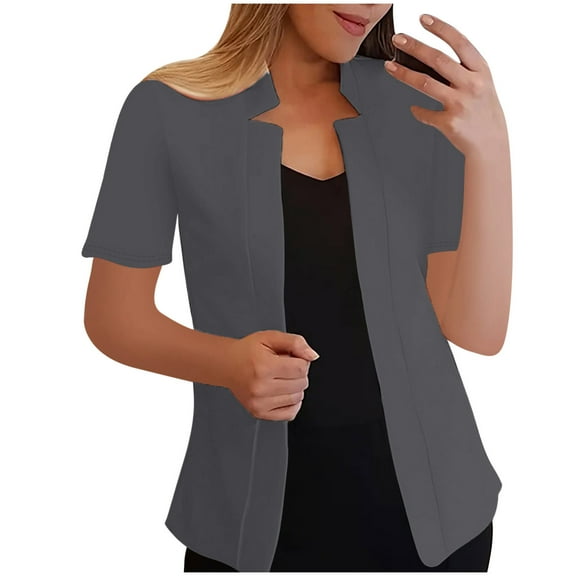jtjvou Short Sleeve for Women Business Casual Summer Blazer Lightweight Fashion Dressy Open Front Cardigan Jacket Gray L