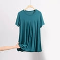 thumbnail image 1 of jtjvou Sleep Shirts for Women Modal Round Neck Pleated Solid Color Lounge Pajamas Tops Soft Ladies Short Sleeve Pajama Shirt Green XL, 1 of 6