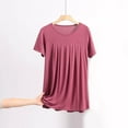 thumbnail image 1 of jtjvou Sleep Shirts for Women Modal Round Neck Pleated Solid Color Lounge Pajamas Tops Soft Ladies Short Sleeve Pajama Shirt Red XXL, 1 of 6