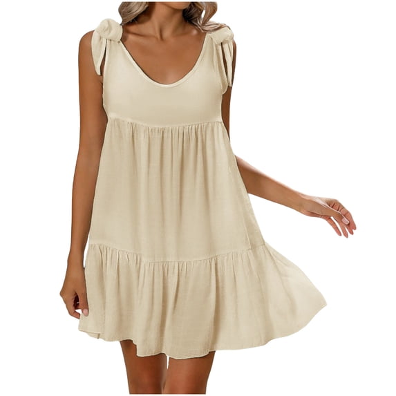 jtjvou Sleeveless Mini Dress for Women Summer Casual V Neck Sundress 2026 Fashion Cute Loose Babydoll Dresses Beige XXL