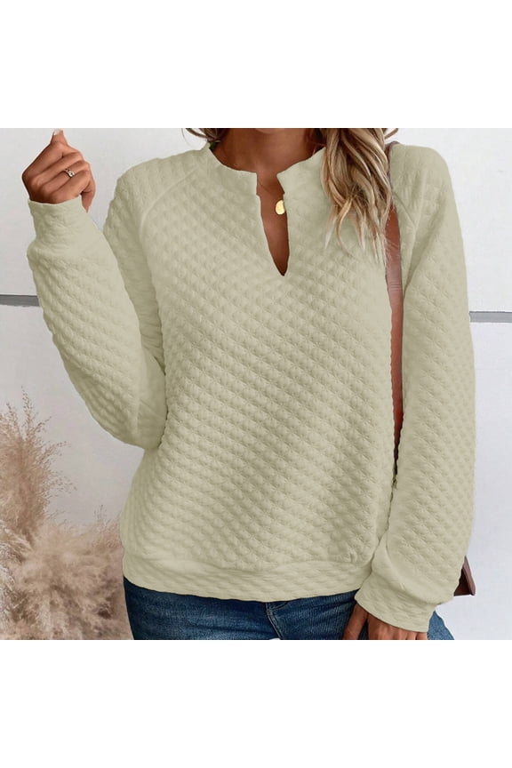 Solid Color V-neck Long Sleeve Casual Sweatshirt Lightweight Soft Comfortable Fashionable Suitable for Daily Wear Spring Winter Party Dance Performance Beige S