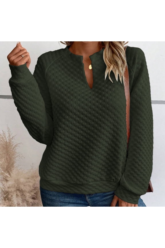 Solid Color V-neck Long Sleeve Casual Sweatshirt Lightweight Soft Comfortable Fashionable Suitable for Daily Wear Spring Winter Party Dance Performance Green S