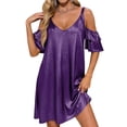 thumbnail image 1 of jtjvou Sparkly Dress for Women Summer V Neck Ruffle Sleeve Off Shoulder Mini Dresses Glitter Cocktail Evening Party Dress Purple S, 1 of 7