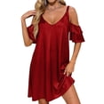 thumbnail image 1 of jtjvou Sparkly Dress for Women Summer V Neck Ruffle Sleeve Off Shoulder Mini Dresses Glitter Cocktail Evening Party Dress Red XL, 1 of 7