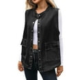 thumbnail image 1 of jtjvou Stand Collar Denim Vest for Women Trendy 2025 Fall Loose Button Up Sleeveless Jean Jackets Outerwear with Pockets Black M, 1 of 7