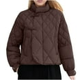 thumbnail image 1 of jtjvou Stand Collar Quilted Puffer Jackets for Women Vintage Button Lightweight Warm Winter Down Coat Outerwear Brown XL, 1 of 6