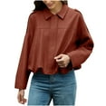 thumbnail image 1 of jtjvou Suede Jackets for Women 2025 Fall Casual Long Sleeve Cropped Jacket Lightweight Stand Collar Long Sleeve Short Jacket Red XL, 1 of 6