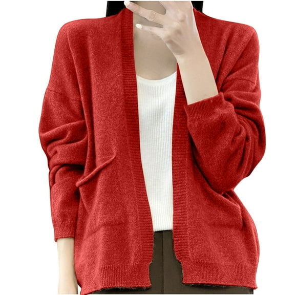 jtjvou Sweater Cardigan for Women Long Sleeve Cropped Knitted Shawl Coat Long Sleeve Casual Winter Solid Short Cardigan Red M