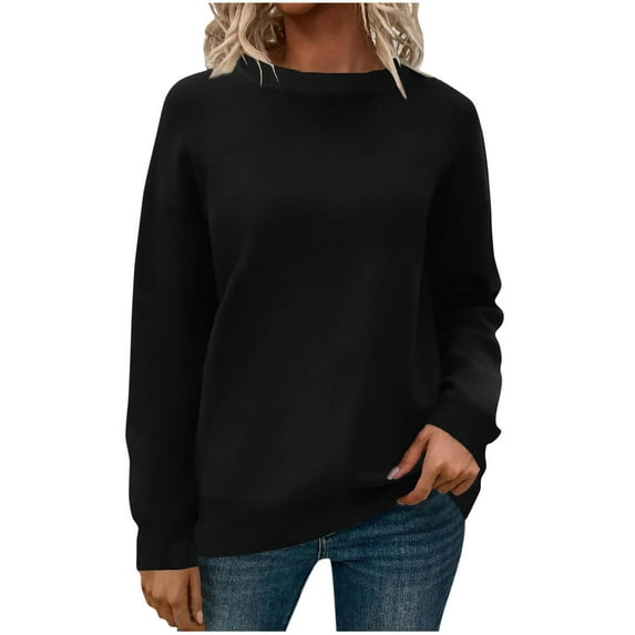 jtjvou Sweaters for Women Long Sleeve Lightweight Crewneck Soft Basic Knit Loose Fit Pullover Top 2025 Fall Trendy Outfits Black XL