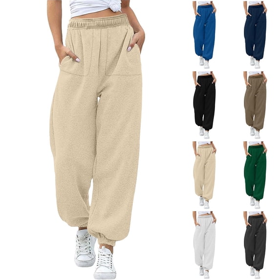 jtjvou Sweatpants Women Baggy High Waisted Lounge Sweat Pants Womens Joggers with Pockets Workout Gym Track Pant Beige L