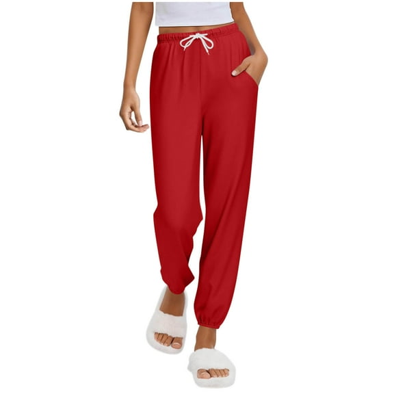 jtjvou Sweatpants Women with Pockets Lounge Pajama Travel Pants Work Joggers Fall Clothes Winter Teachers Outfits 2025 Red XXL
