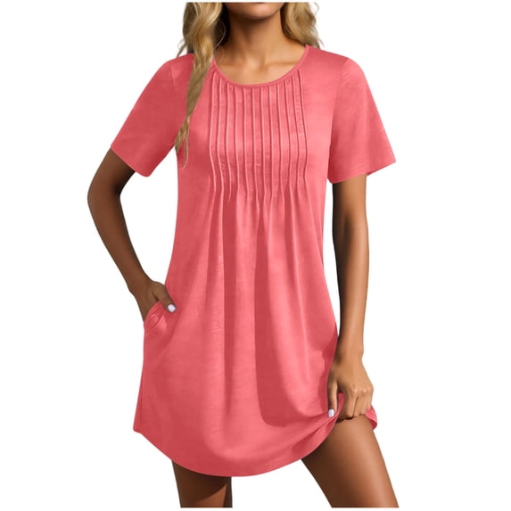 jtjvou Swimsuit Coverup for Women 2026 Short Sleeve Bathing Suit Cover Ups Beach Summer T-Shirt Dresses with Pockets Pink M