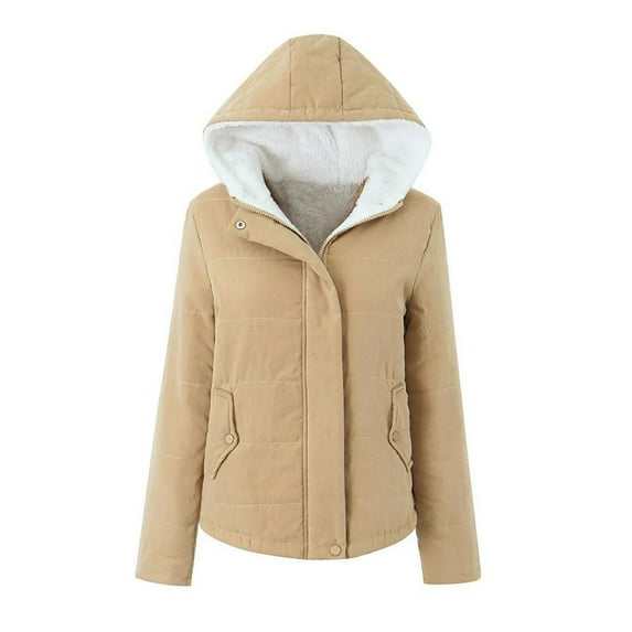 jtjvou Thickened Hooded Long Sleeve Zipper Button Cotton Jacket Casual Fashion Solid Color Comfortable Outerwear for Winter Spring Daily Use Yellow XXL