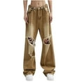 thumbnail image 1 of jtjvou Trendy Jeans for Women 2025 Baggy Ripped Boyfriends Jeans Y2k Low Waisted Distressed Street Wide Leg Denim Trousers Yellow XL, 1 of 9