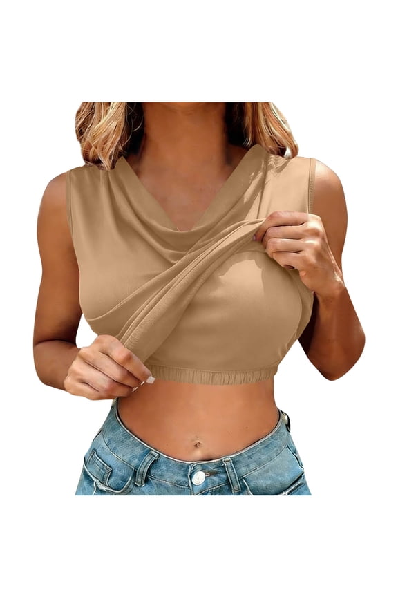 V Neck Cotton Tank Tops with Built-in Shelf Bra Summer Casual Sleeveless Cami Shirt Racerback Ribbed Fitted Tank Tops Khaki S